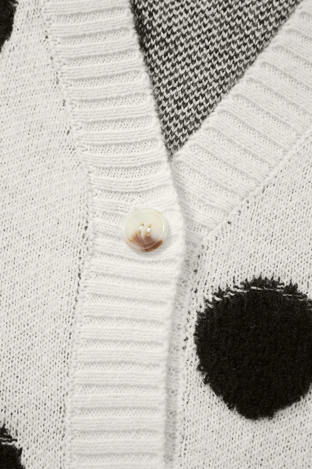Fuzzy polka dot button-up knit cardigan with pockets