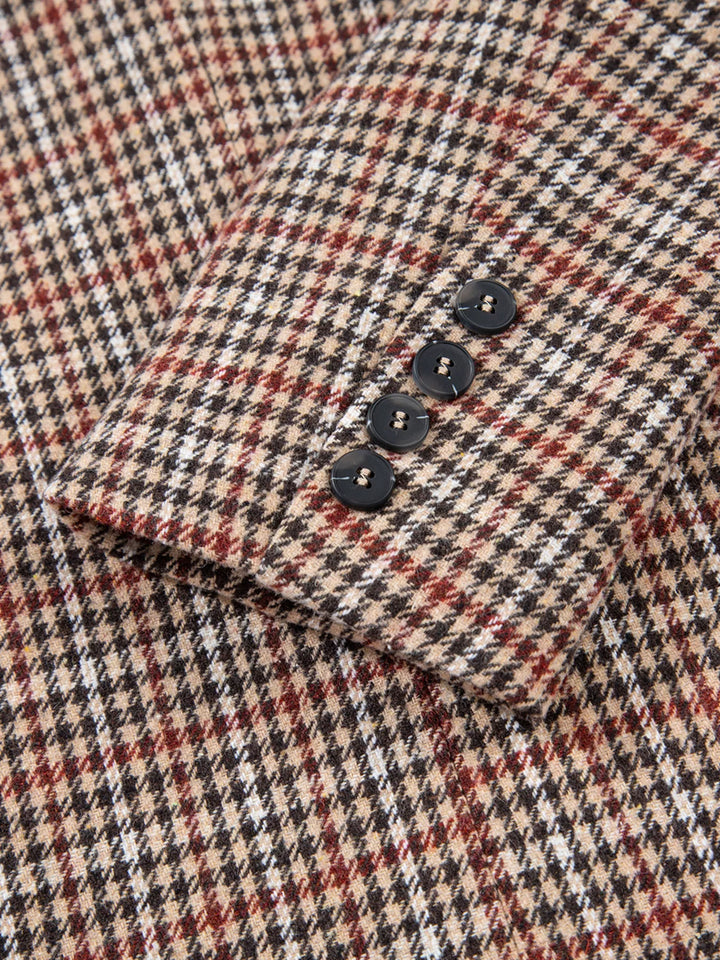 Houndstooth notched lapel longline blazer with buttons