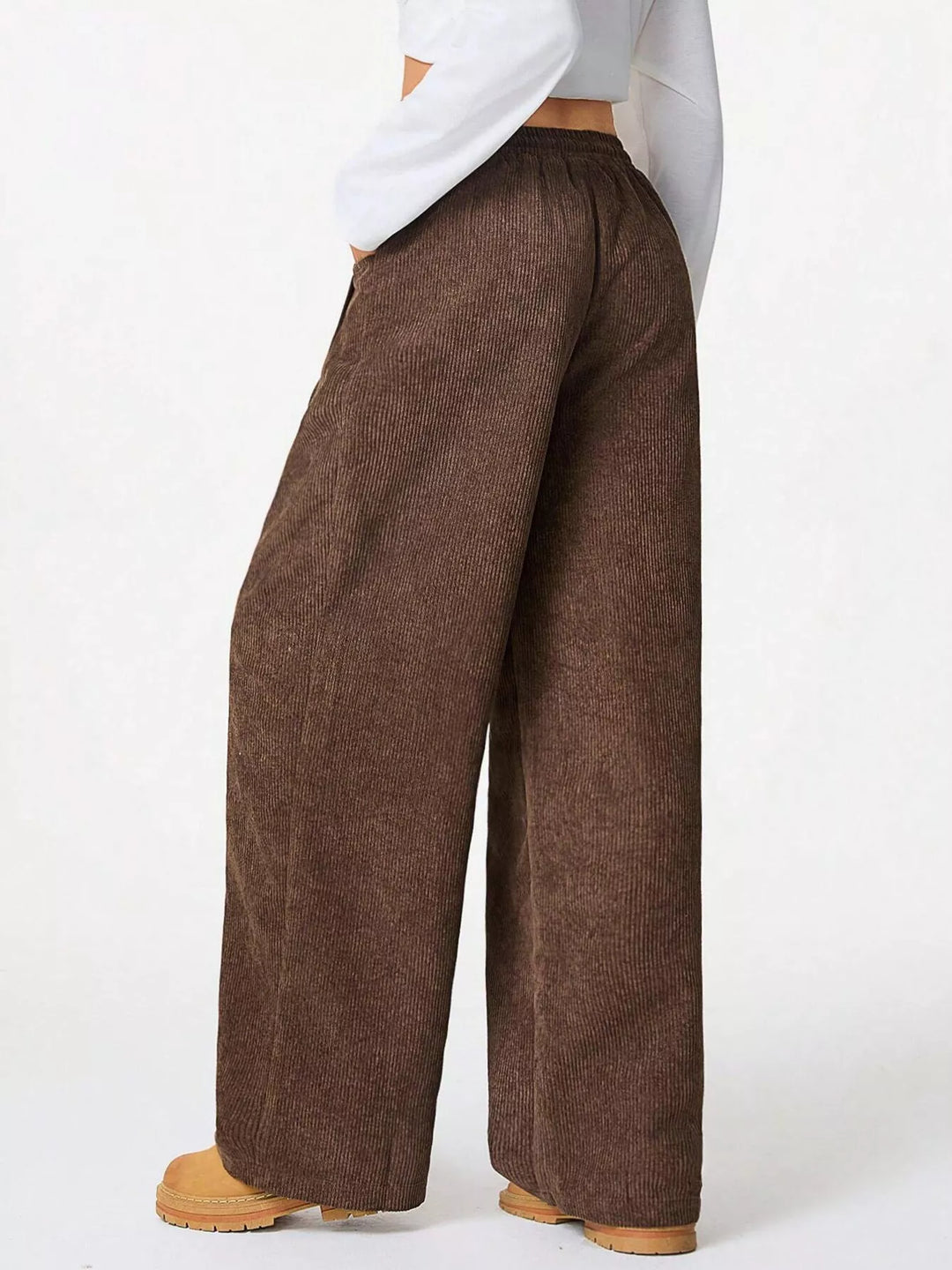 Wide-leg corduroy drawstring pants with pockets