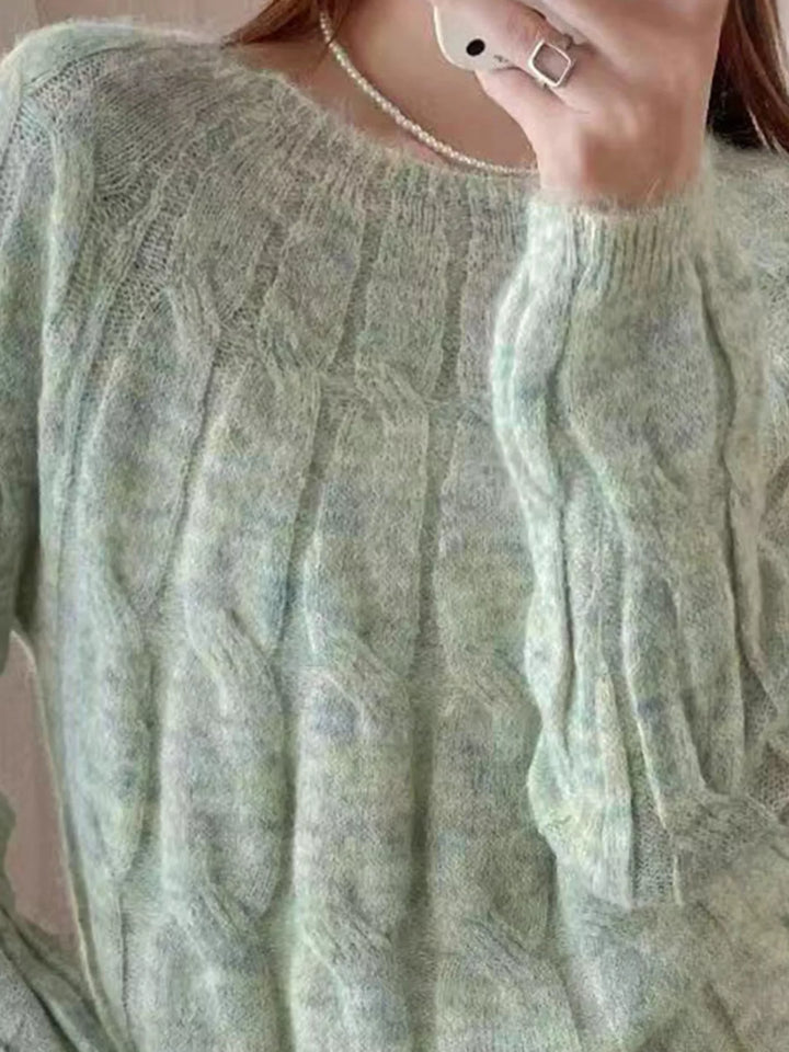 Cable-knit round neck pullover with ribbed cuffs and hem