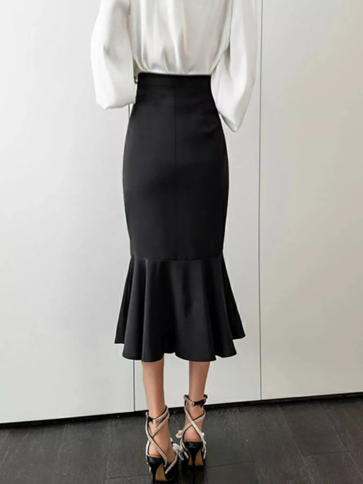 Ruched high-waist mermaid midi skirt