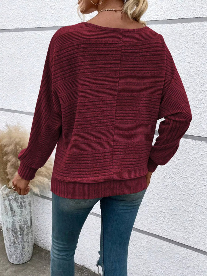 Ribbed knit long sleeve top with dolman sleeves