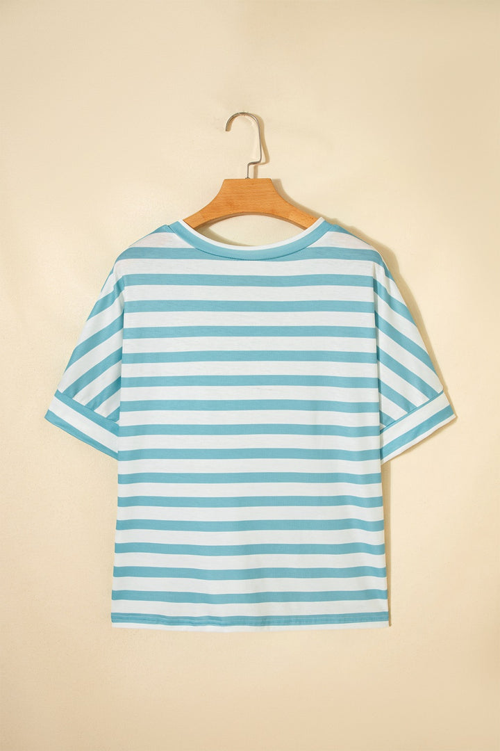 Striped V-neck tee with chest patch pocket