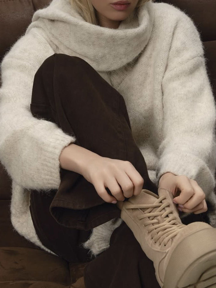 Oversized dropped-shoulder knit sweater with scarf
