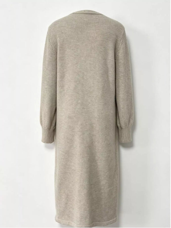 Button-front V-neck knit sweater midi dress