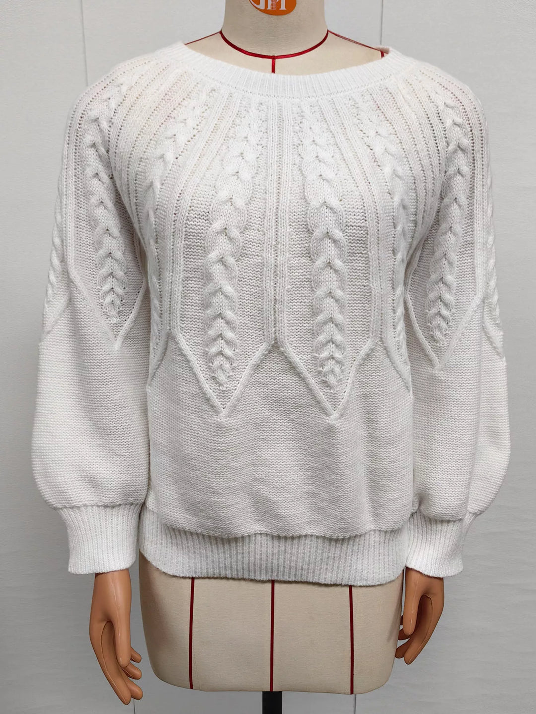 Braided cable knit crew neck pullover sweater