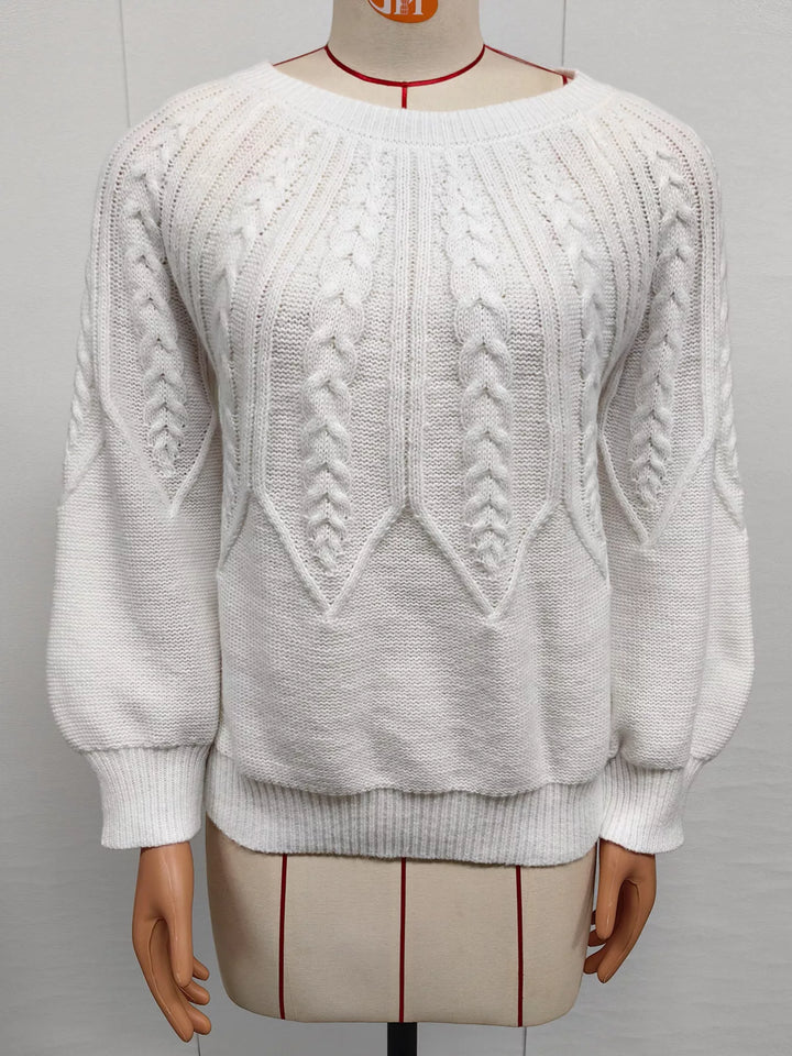 Braided cable knit crew neck pullover sweater