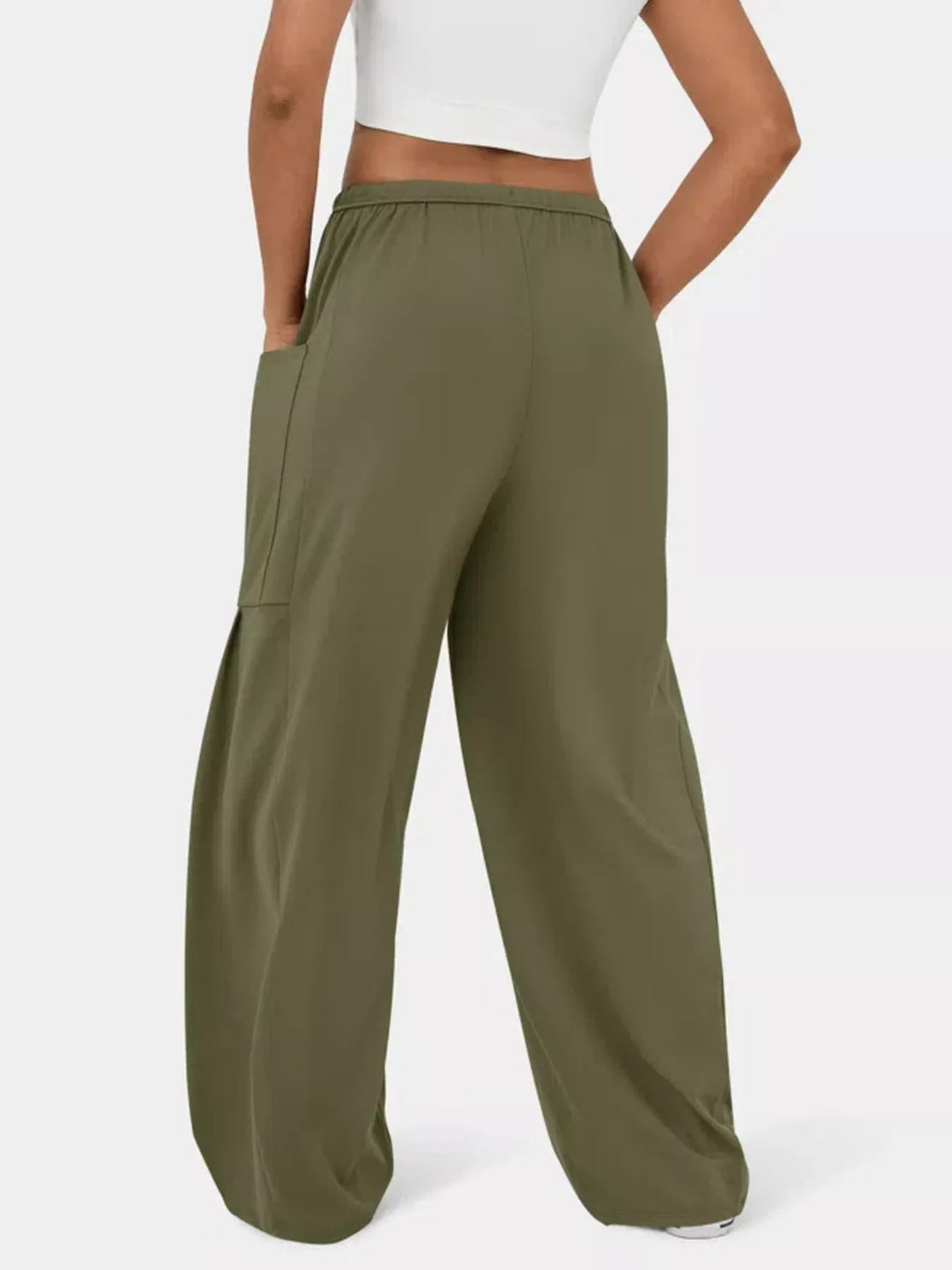 High-rise drawstring wide-leg pants with patch pockets