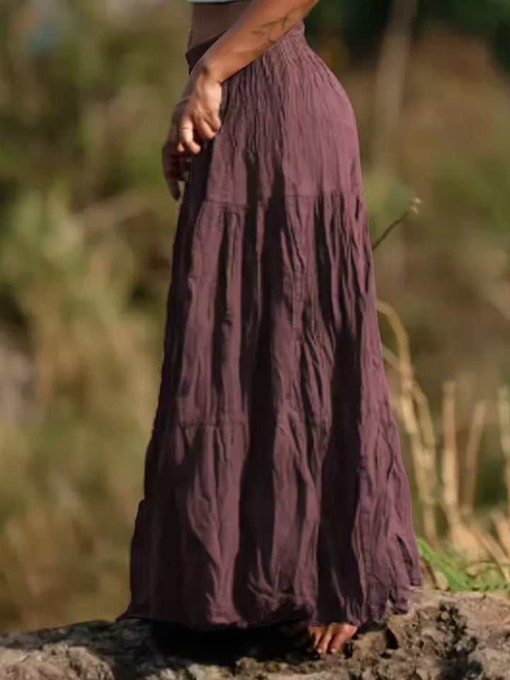 Tiered boho maxi skirt with smocked waistband