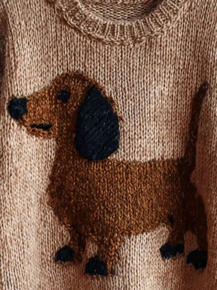 Dachshund chunky knit drop shoulder crew neck sweater