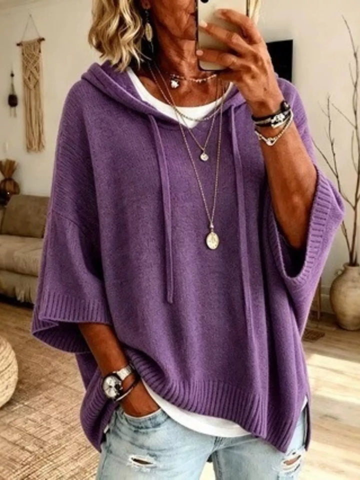 Purple Oversized hooded sweater with drawstring and ribbed trim