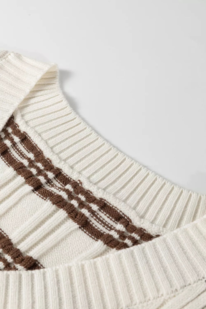 Contrast stripe ribbed knit V-neck cropped sweater vest