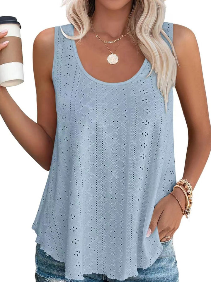 Light Blue Eyelet knit scoop neck flowy swing tank top