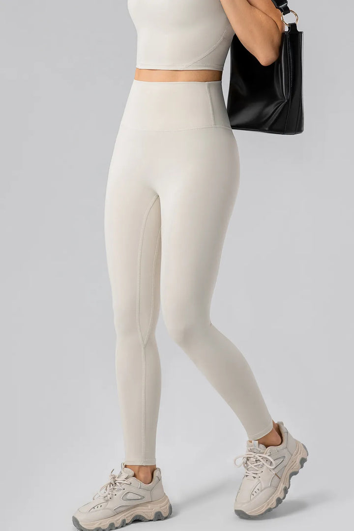 High-waist wide-waistband full-length active leggings