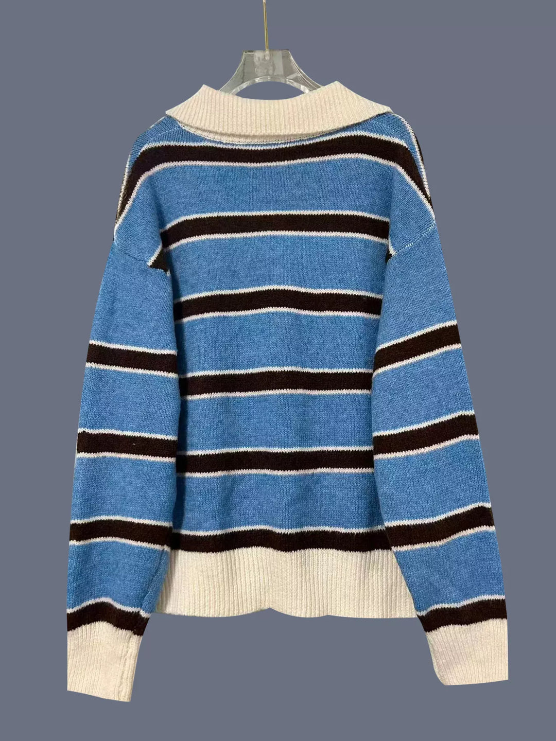 Striped henley sweater with ribbed button placket