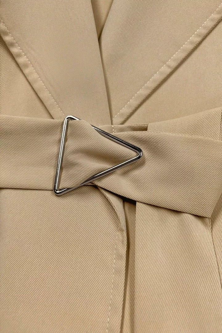 Wide lapel belted trench coat with epaulette tabs