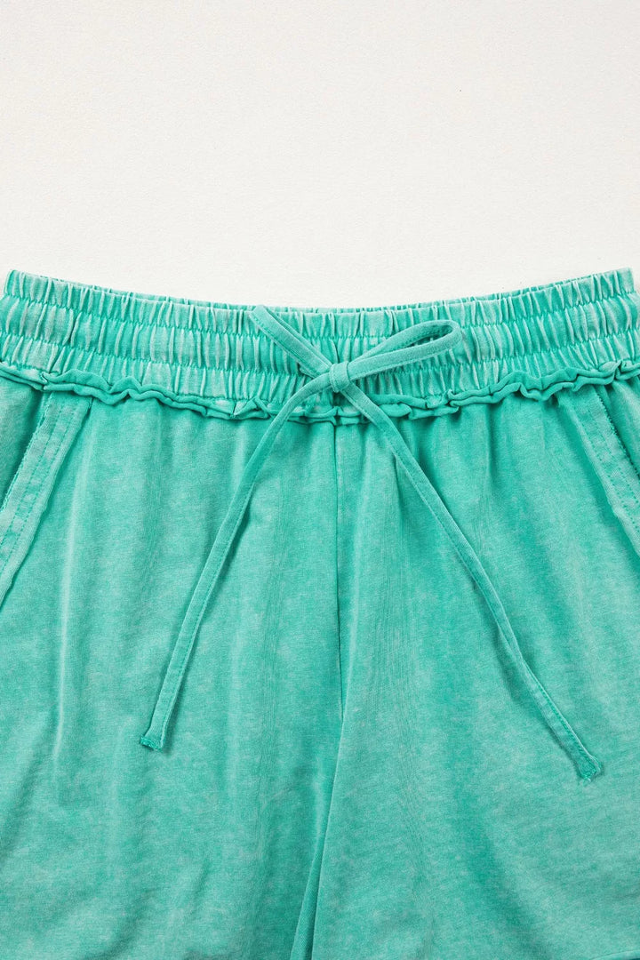 Mineral wash drawstring shorts with raw-cut hems