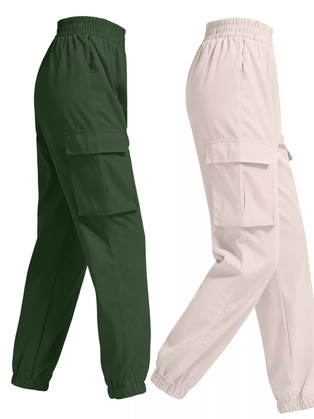 Elastic waist cargo jogger pants with flap pockets, 2-piece set
