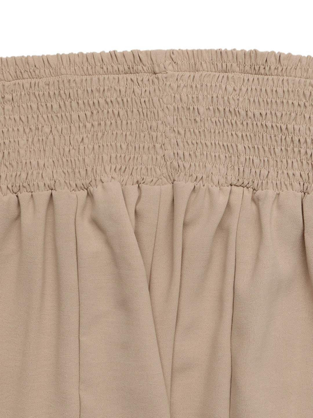 Smocked high-waist wide-leg cotton pants with pockets