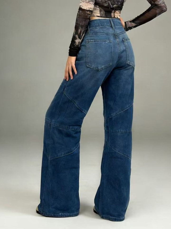 Vintage wash high-rise wide leg jeans with paneled seams
