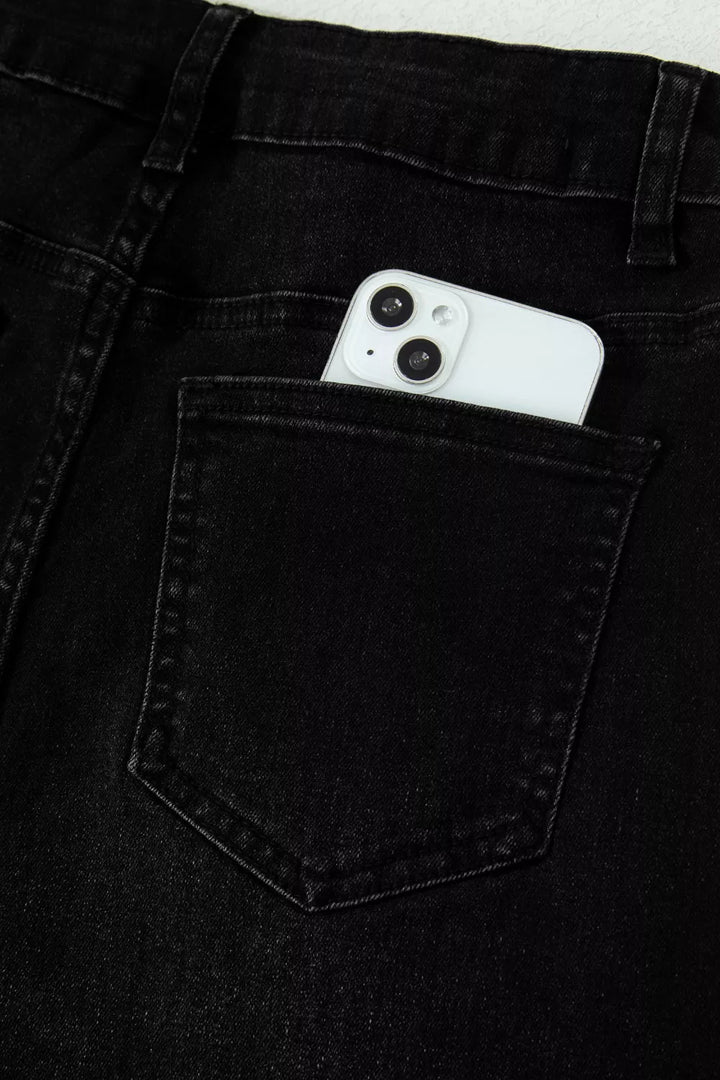 Frayed cropped straight-leg jeans with utility pockets