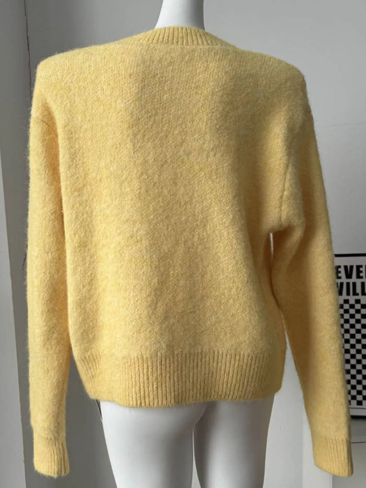 Dropped shoulder brushed knit crew neck sweater