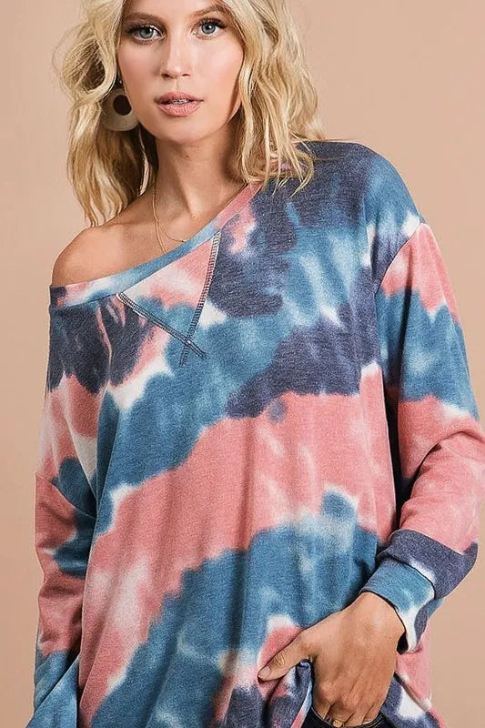 Tie-dye French terry pullover with front stitch detail