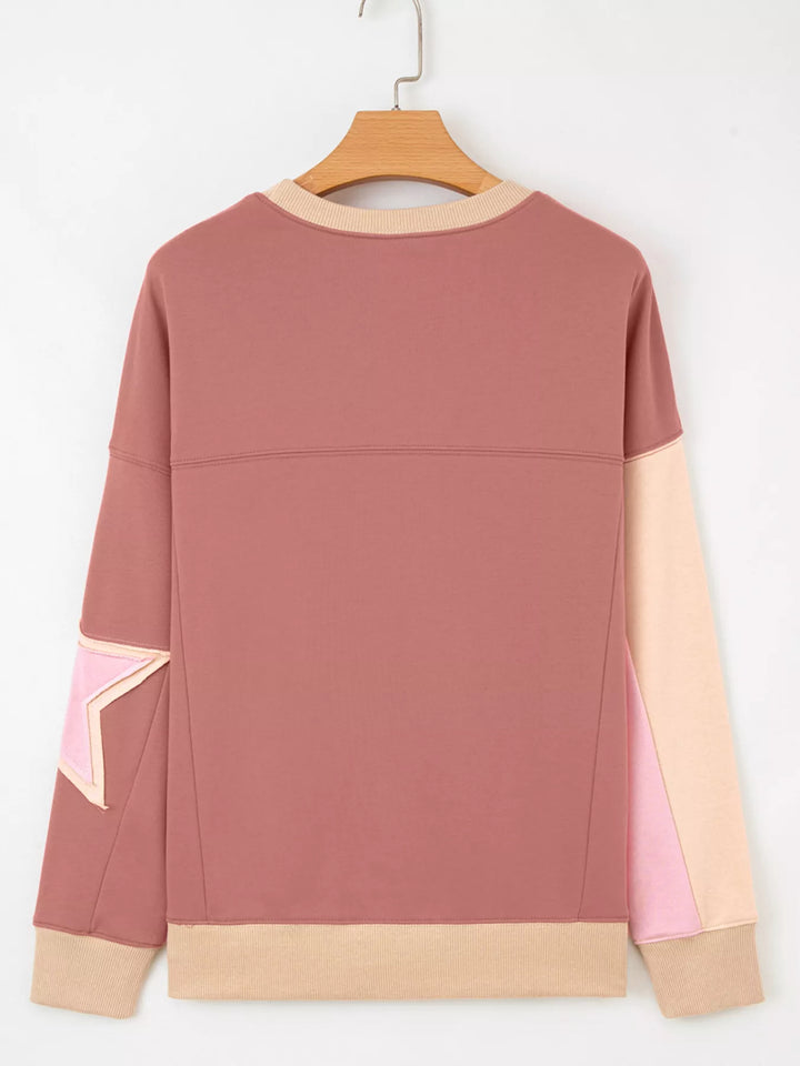 Star patch drop-shoulder sweatshirt with contrast panels