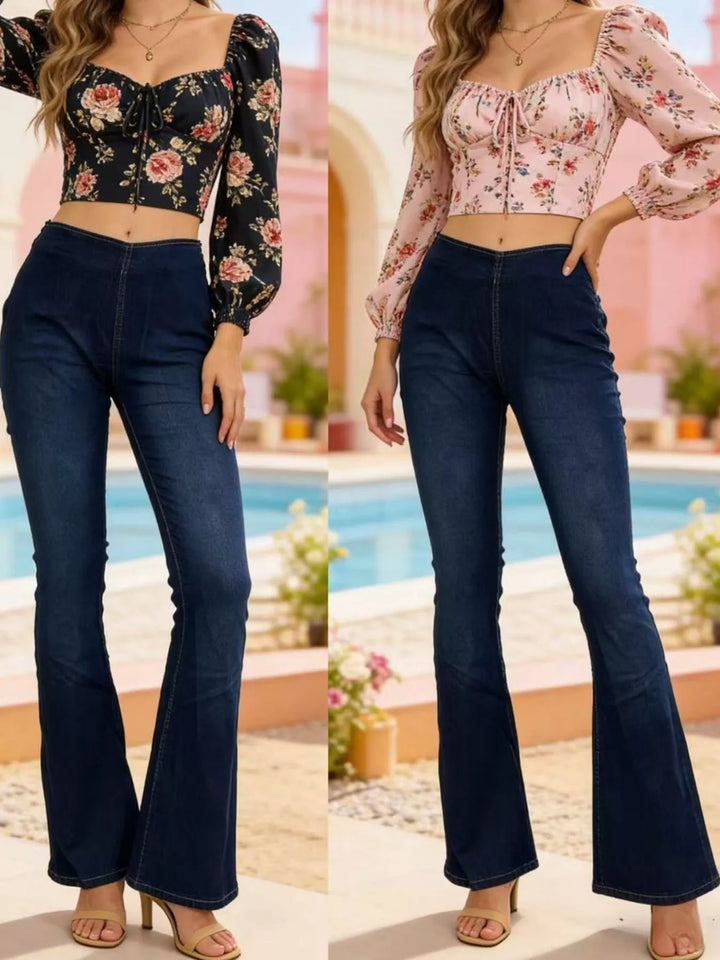 High-rise flare jeans with faded whiskering