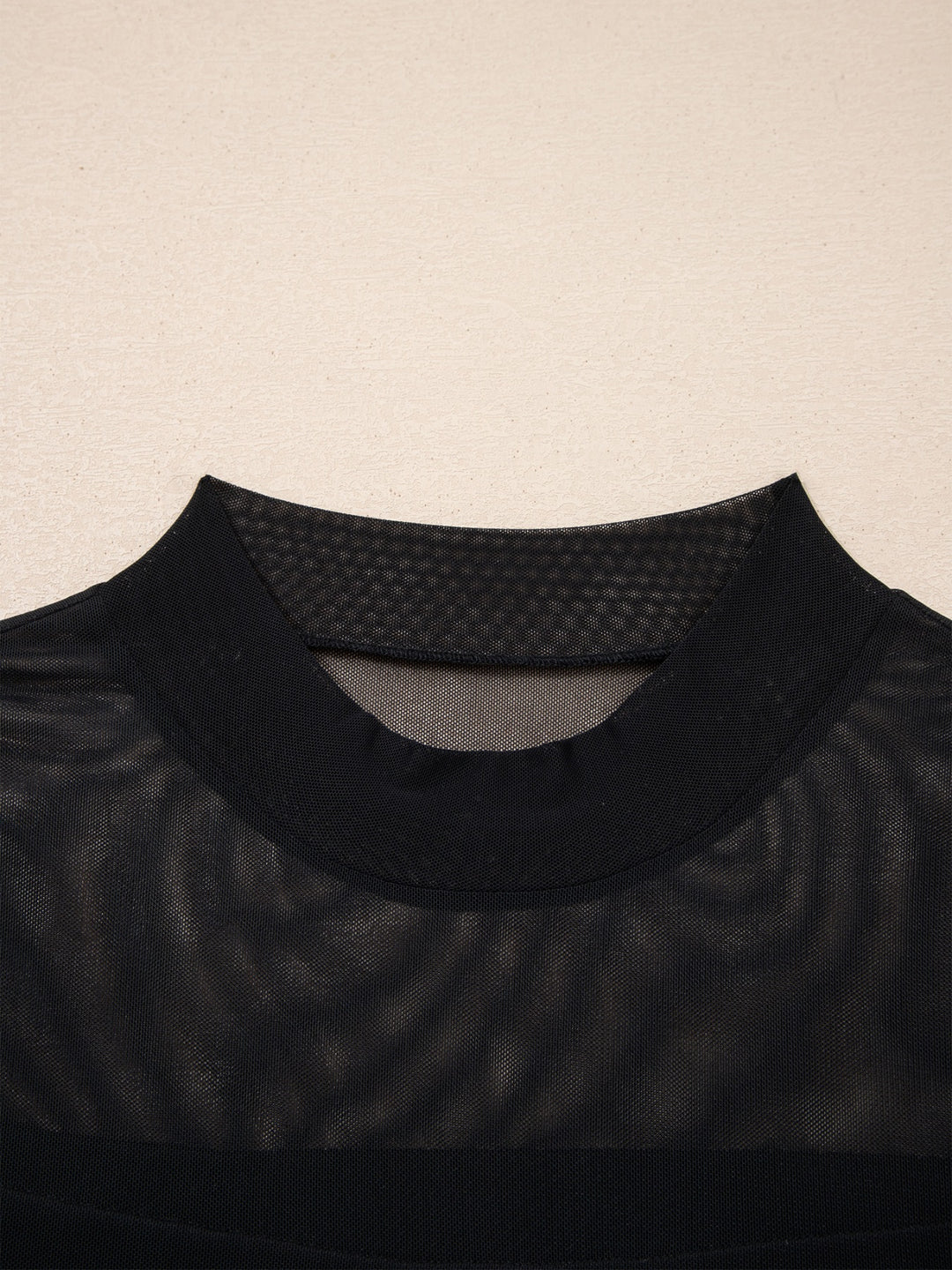 Sheer mesh yoke cap sleeve top with ruched waist