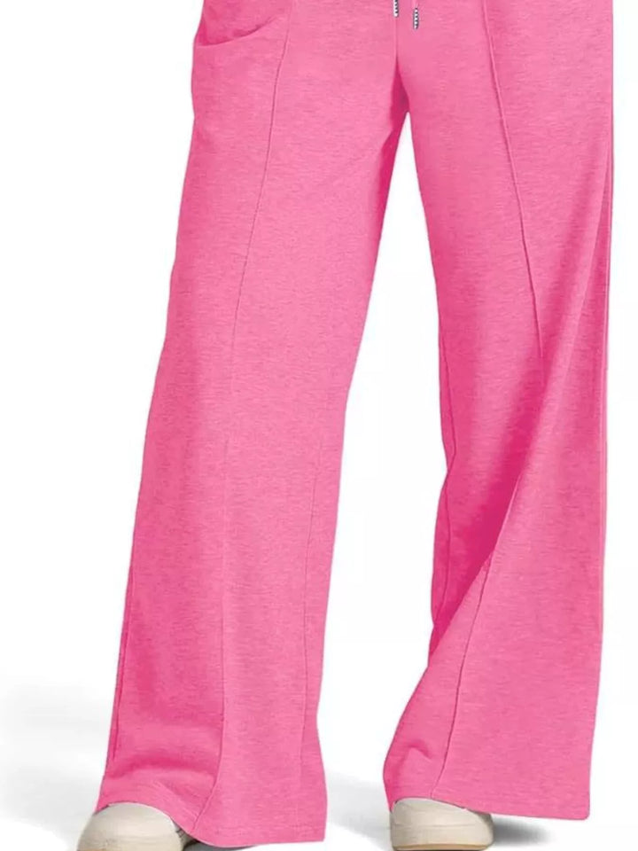 Wide-leg drawstring pants with elastic waist and pockets