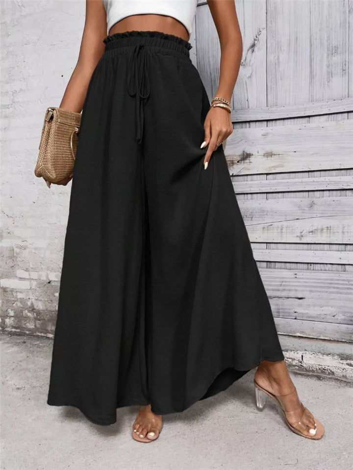 High-rise paper bag wide leg drawstring pants