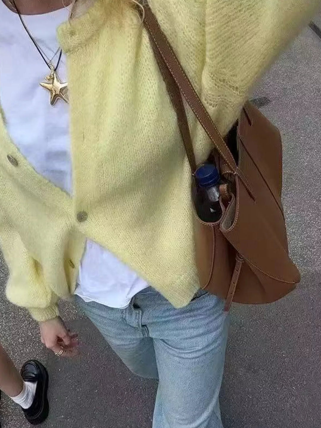 Button-front brushed knit cardigan with ribbed trim