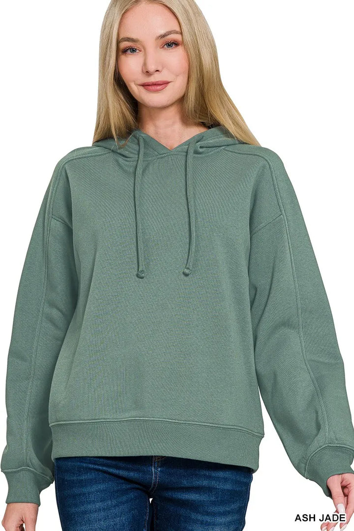 ASH JADE Relaxed-fit drawstring fleece hoodie with ribbed cuffs