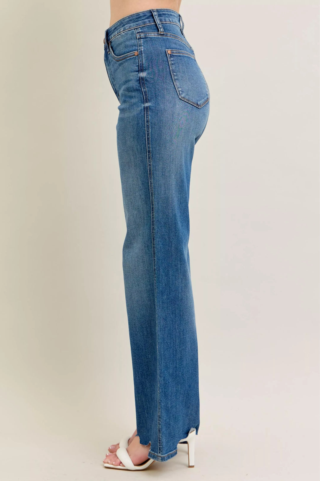 High-rise tummy control wide leg jeans with raw chewed hem