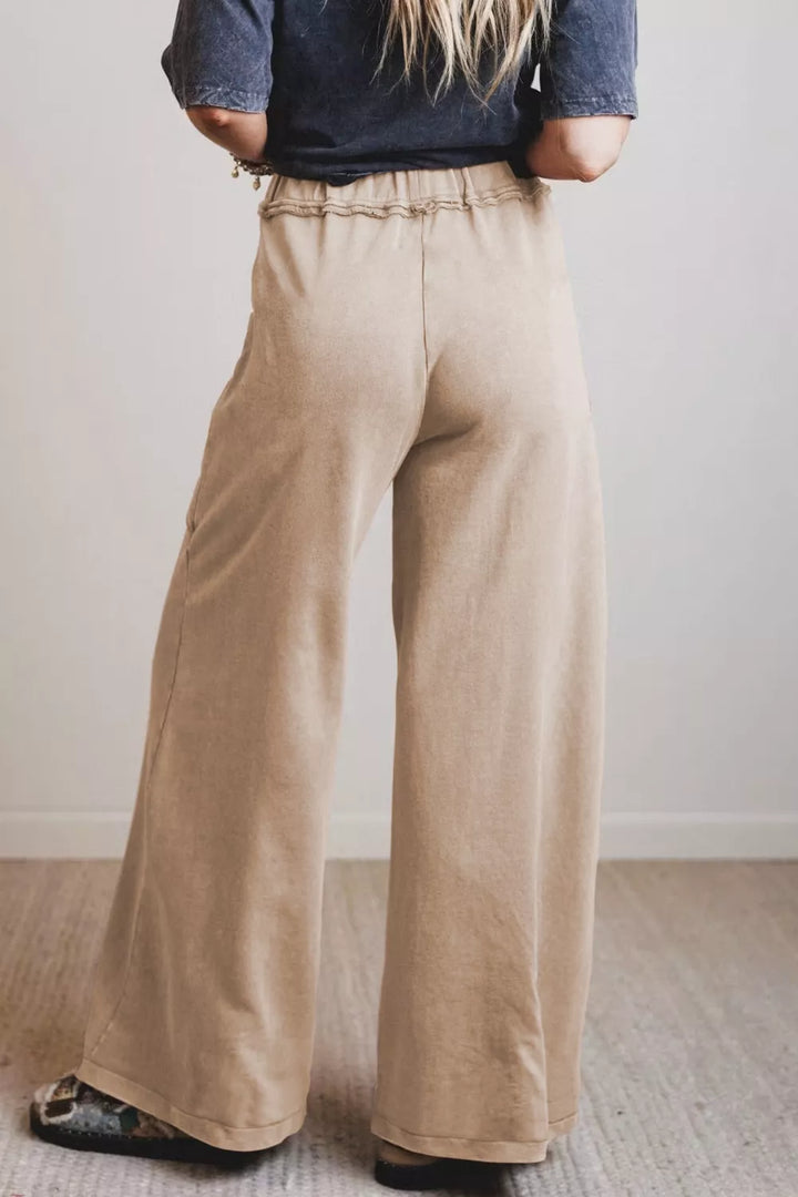 Mineral wash high-rise wide-leg drawstring pants