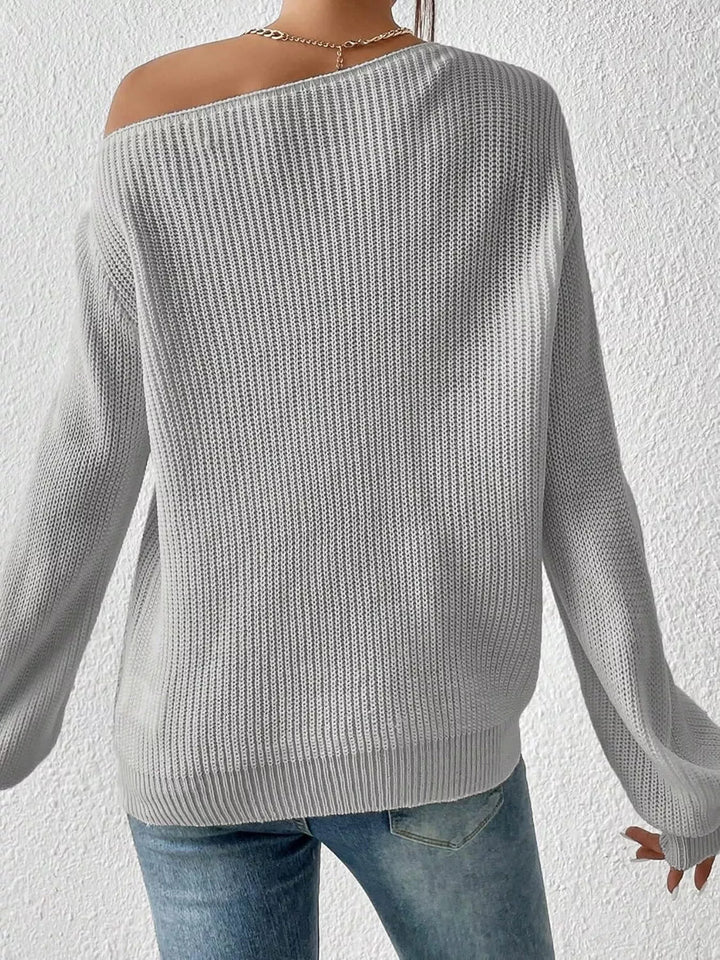 Off-shoulder ribbed knit sweater with drop shoulder sleeves