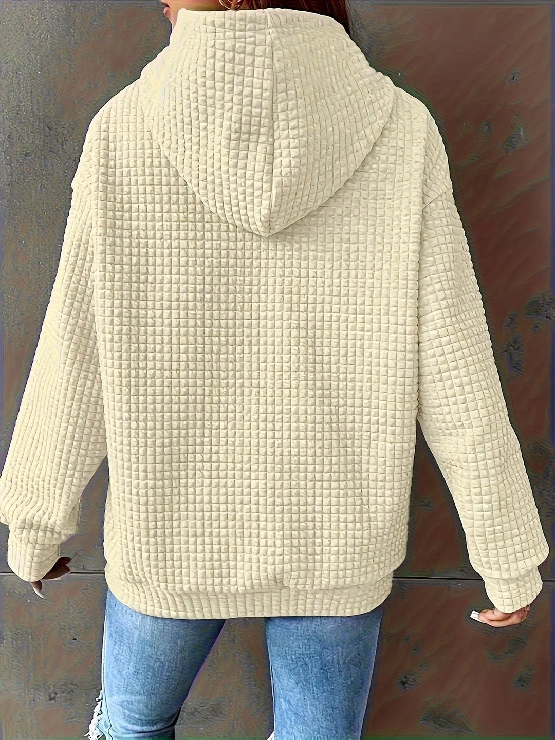 Textured waffle knit drawstring hoodie with kangaroo pocket