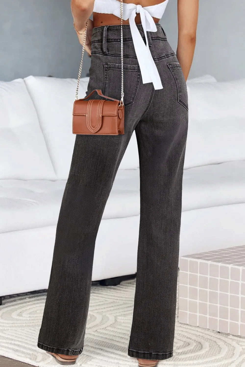 Vintage wash high-rise wide-leg jeans with patch pockets