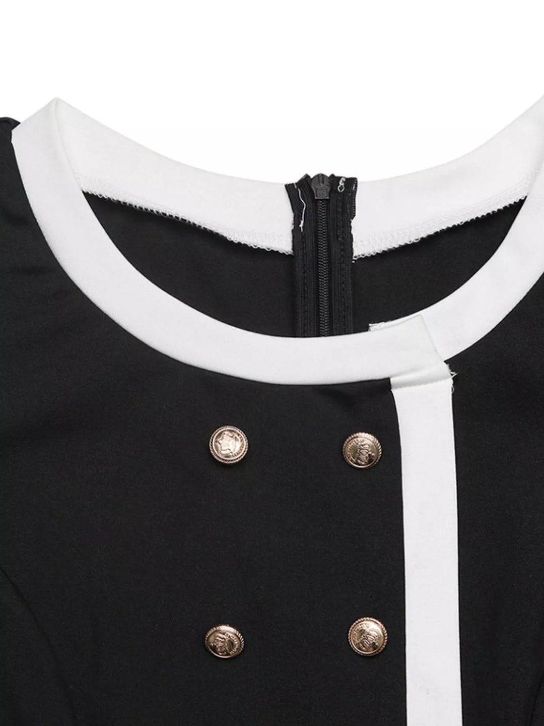 Gold button wide leg jumpsuit with contrast neckline trim