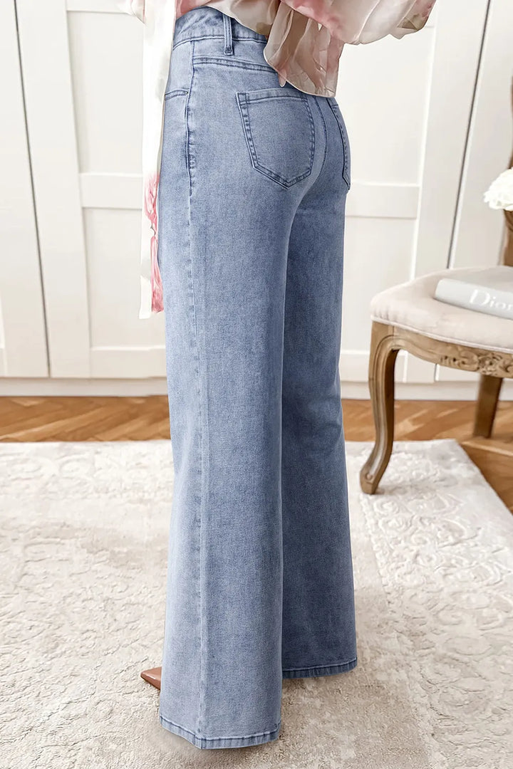 High-rise wide leg flare jeans with stretch denim