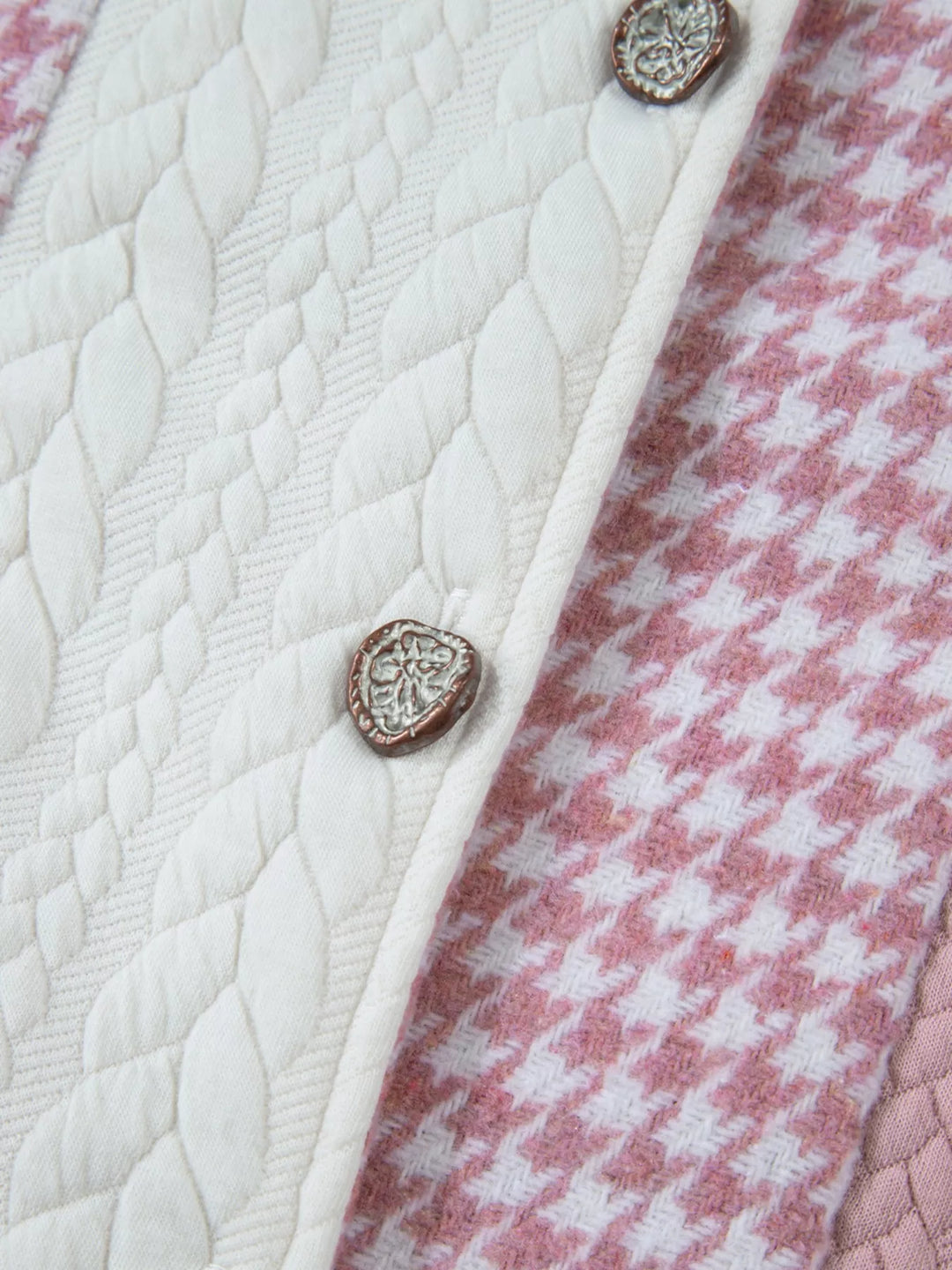 Houndstooth color block button-down shacket with chest pocket