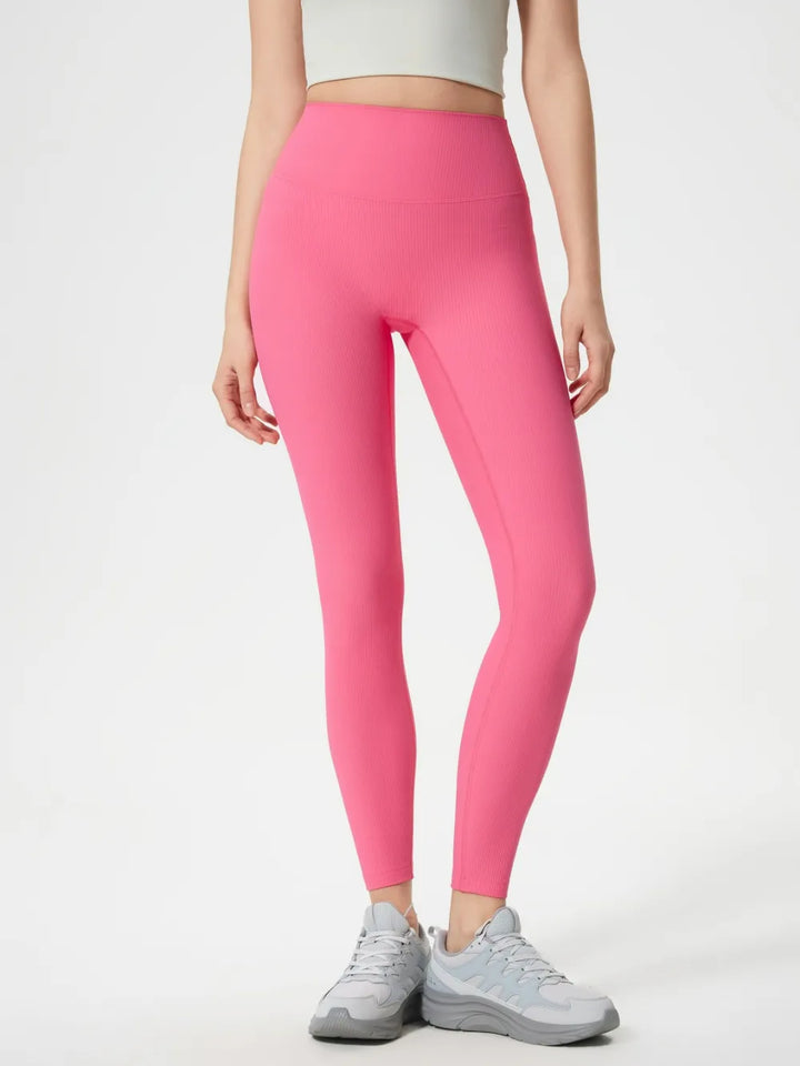 Ribbed high-waist active leggings with contoured waistband