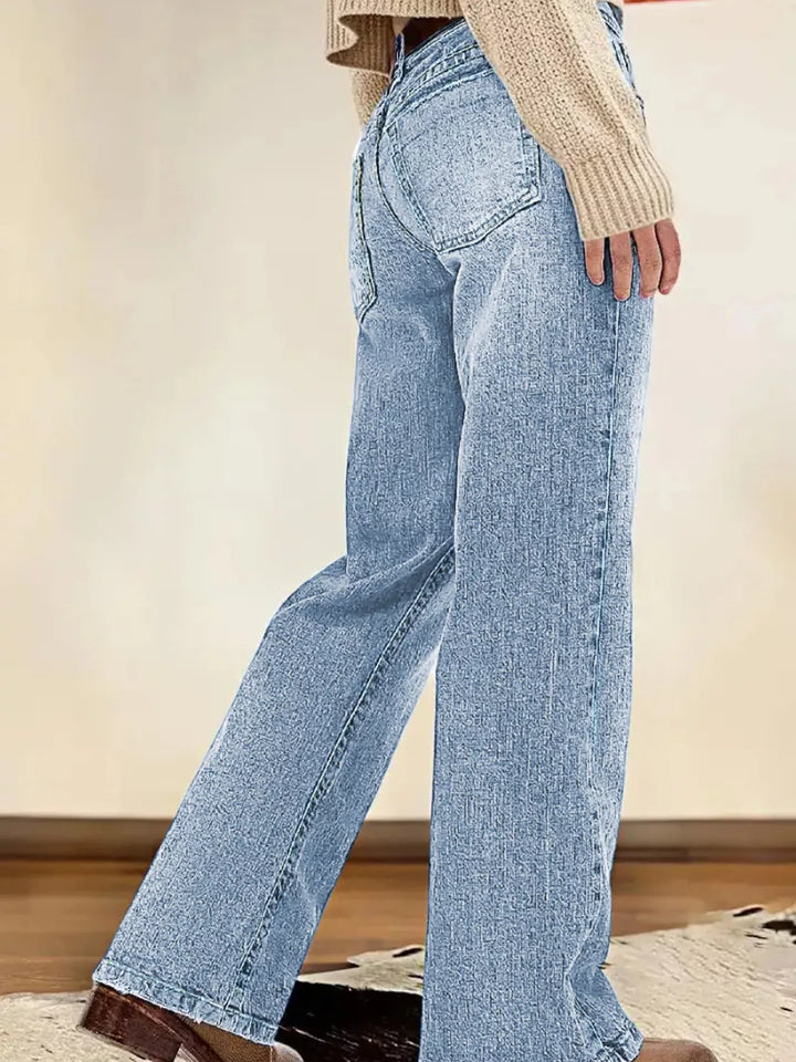 Vintage wash mid-rise straight leg jeans