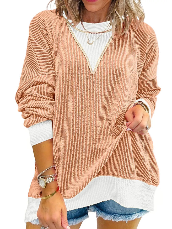 Sherbet Contrast-trim ribbed dropped-shoulder sweatshirt