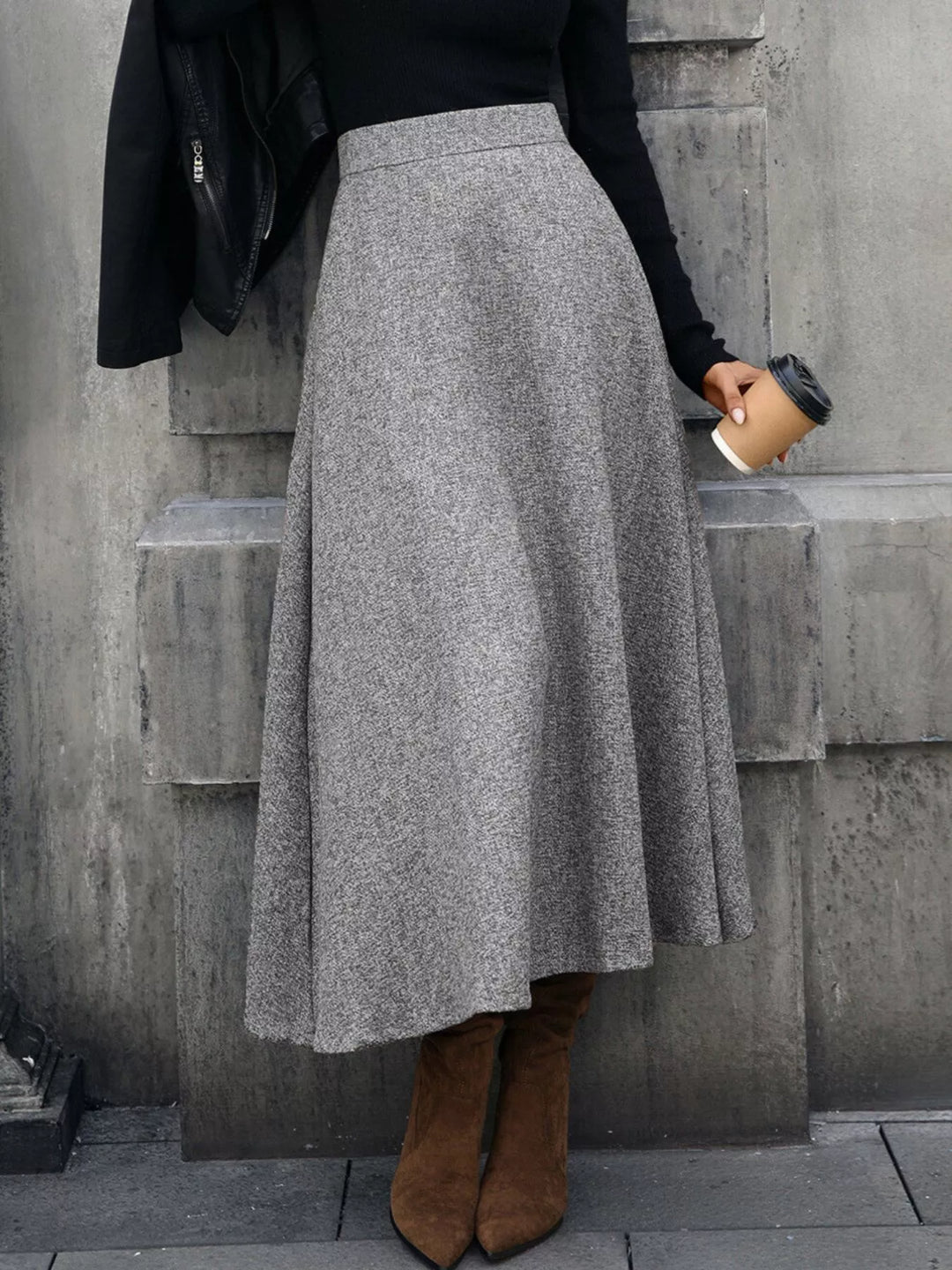High-waist A-line midi skirt with side pockets