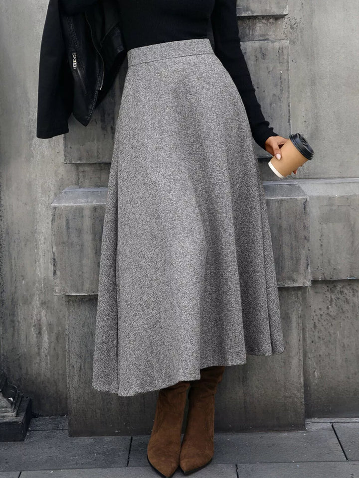 High-waist A-line midi skirt with side pockets