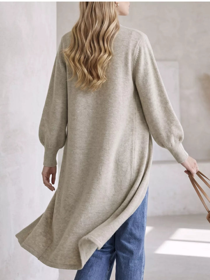 Button-front V-neck knit sweater midi dress