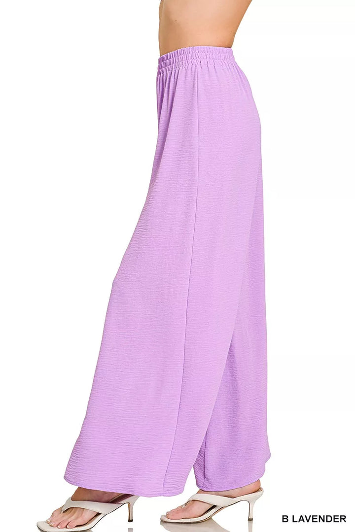 Wide-leg woven airflow pants with elastic waistband
