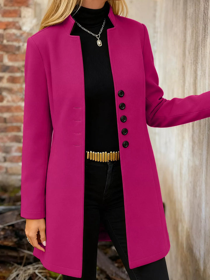 Single-breasted stand-collar longline coat
